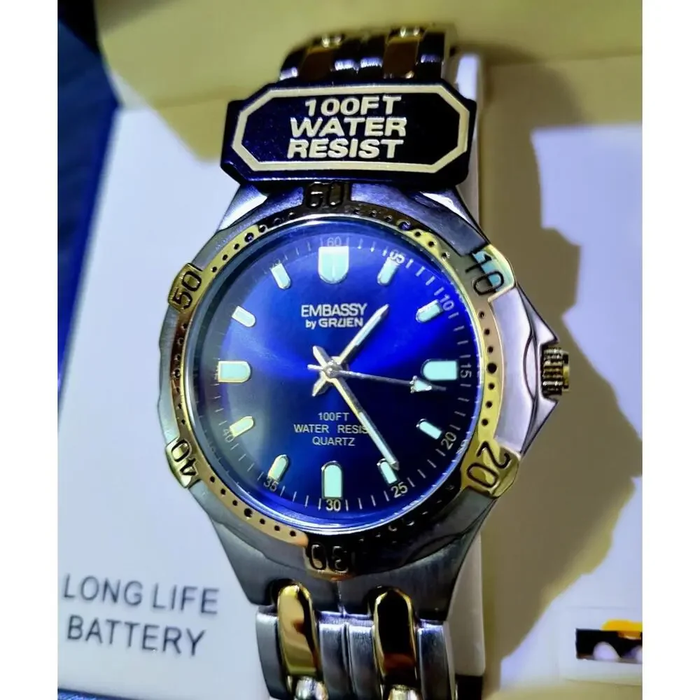 Rare Vintage NOS Gruen‎ Sport 2 Tone Watch W Box & Papers